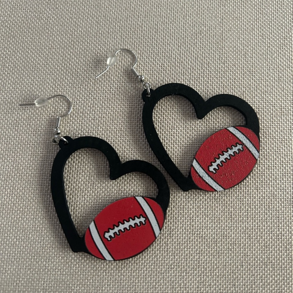 Heart Shaped Football Earrings